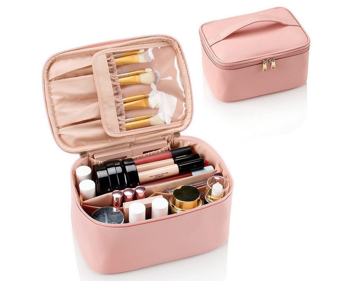 feinlux Kulturbeutel Kosmetiktasche Damen Groß Kulturbeutel mit Pinsel Aufbewahrung (Packung, Trennwand Tragbare Wasserdicht Kulturtasche Schminktasche(1 Stück), Zur Aufbewahrung Ihrer Kosmetika, Lippenstifte und Spiegel. Bild 5