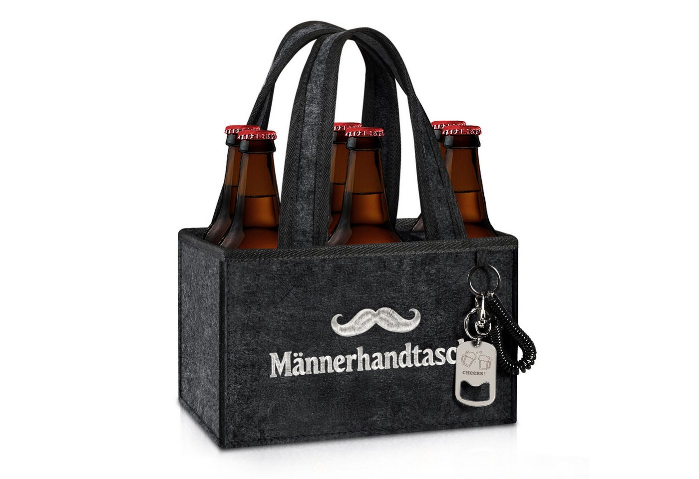 Fintie Flaschenkorb Flaschentasche mit 6 Fächern und Flaschenöffner für 0,33L/0,5L Flasche, Männerhandtasche Bier Filz Lustig Geschenke für Männer Geburtstag Papa Bild 2