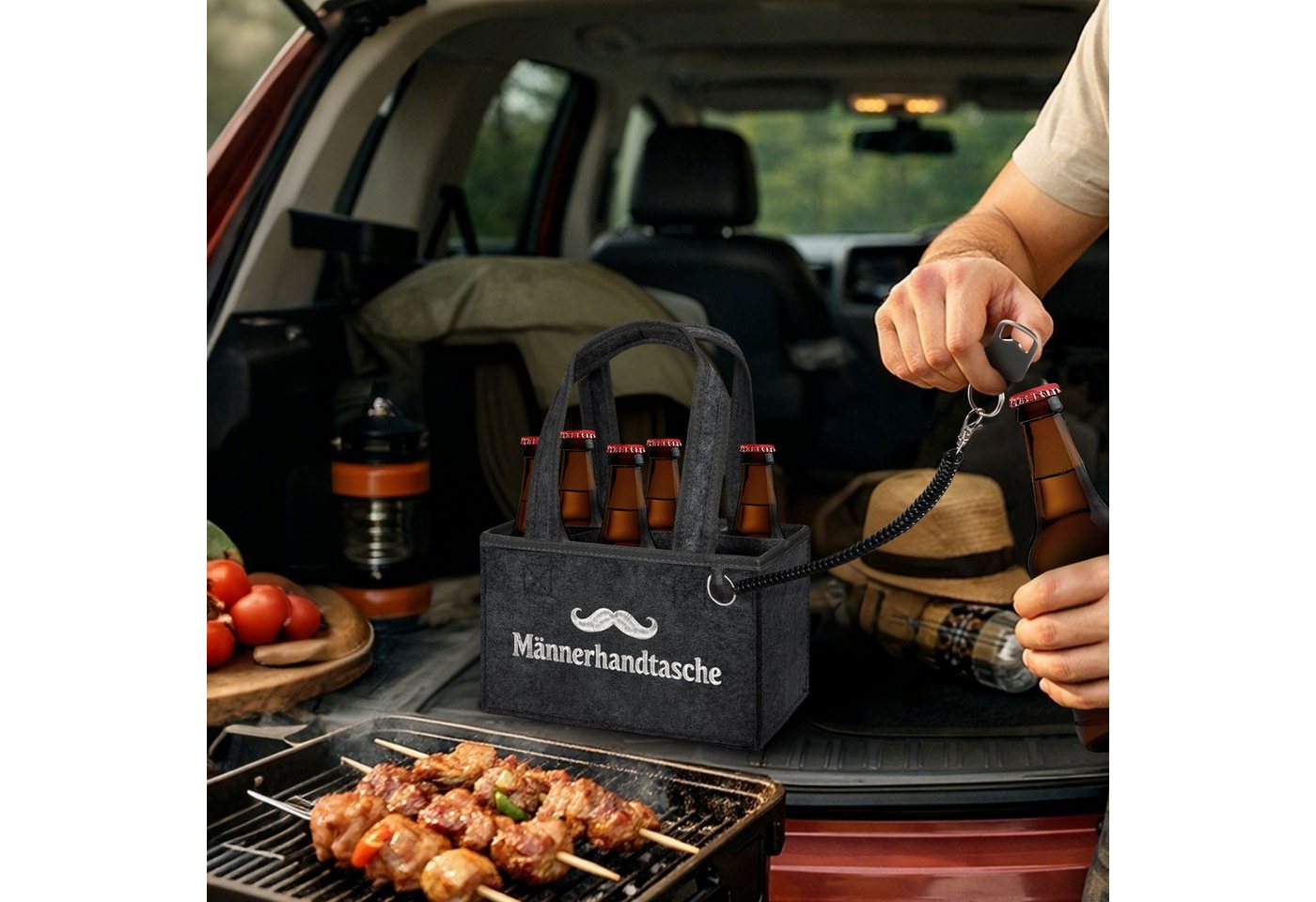 Fintie Flaschenkorb Flaschentasche mit 6 Fächern und Flaschenöffner für 0,33L/0,5L Flasche, Männerhandtasche Bier Filz Lustig Geschenke für Männer Geburtstag Papa Bild 4