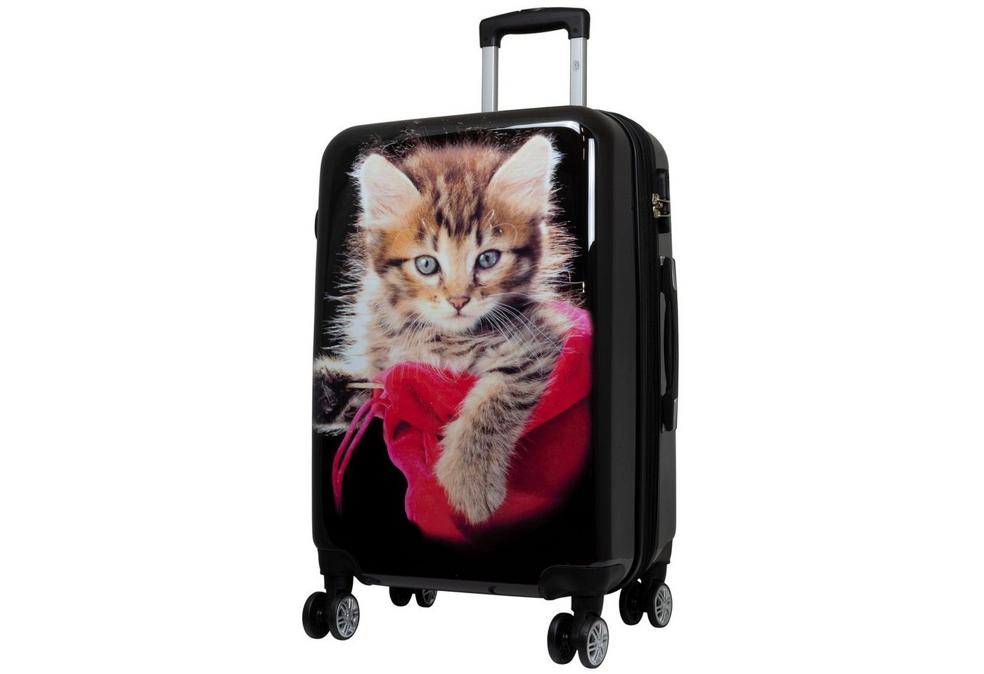 Trendyshop365 Hartschalen-Trolley Katze, Reisekoffer bunt mit Tier-Motiv, 3 Größen, Zahlenschloss, Polycarbonat, Dehnfalte