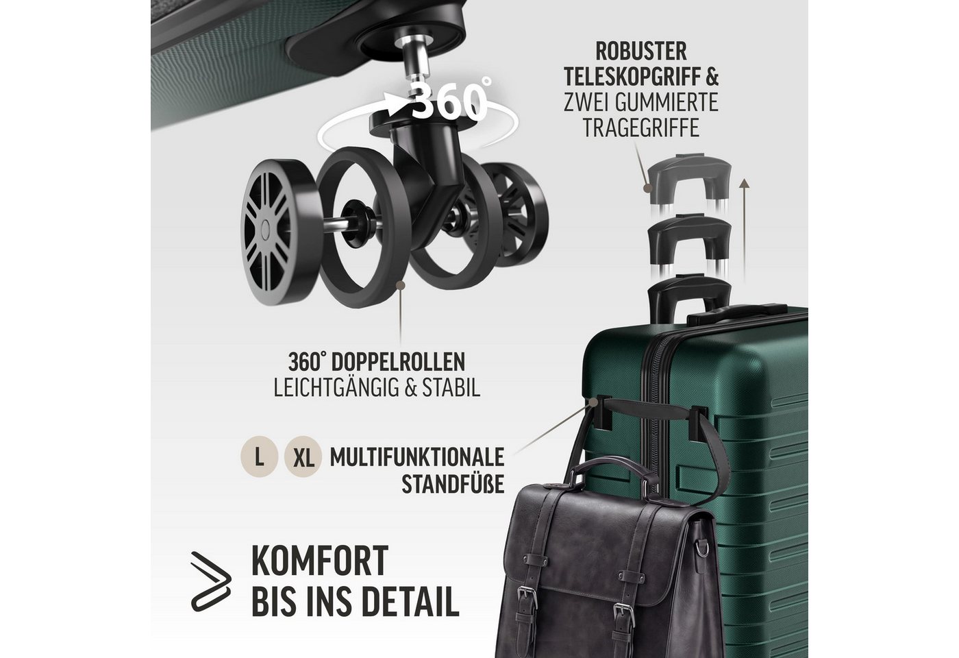Deuba Kofferset, Handgepäck Koffer 55x40x20 Sicherer Stauraum Kreuzgurt PVC Reisekoffer Bild 3