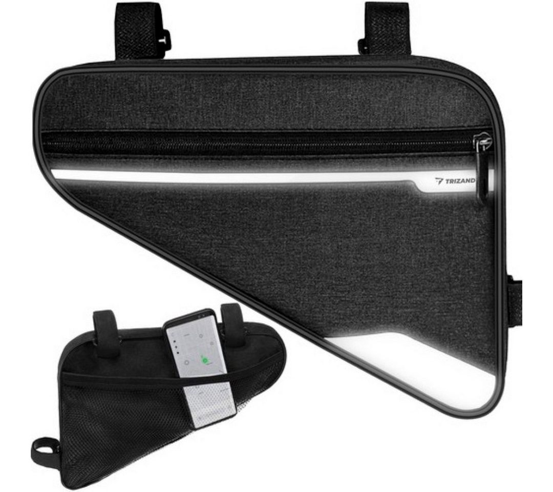 Trizand Fahrradtasche Universelle Rahmentasche Dreiecktasche Klettverschluss (Universal-Fahrradtasche für alle gängigen Fahrradmodelle, Enthält eine robuste Tasche mit Reißverschluss und Schutzsaum), Reflektierende Elemente, elastische Tasche, Reißverschlusstasche.