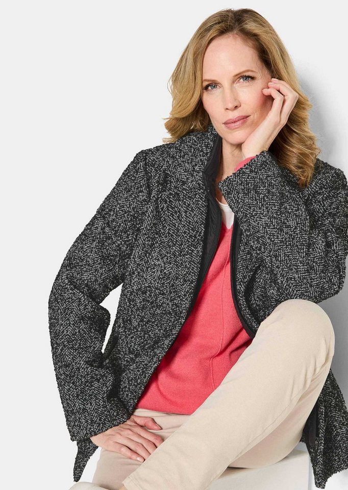 GOLDNER Outdoorjacke Kurzgröße: Moderne Wolljacke mit Steppeinsatz Wintermantel mit Fischgratmuster, Reverskragen und Langarm