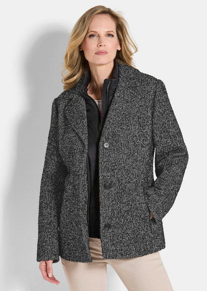 GOLDNER Outdoorjacke Kurzgröße: Moderne Wolljacke mit Steppeinsatz Wintermantel mit Fischgratmuster, Reverskragen und Langarm Bild 4