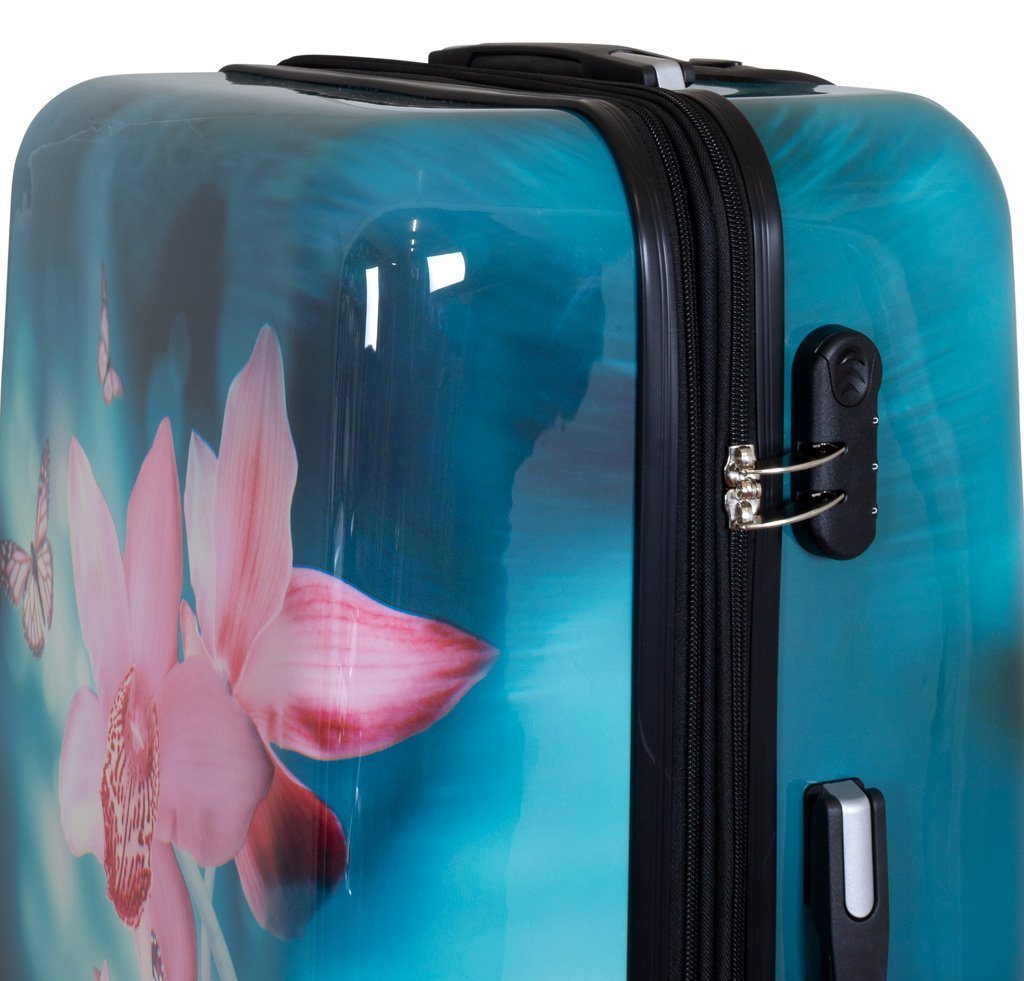 Trendyshop365 Hartschalen-Trolley Orchidee, bunter Koffer mit Blumen-Motiv, 3 Größen, Zahlenschloss, Polycarbonat, Dehnfalte Bild 2