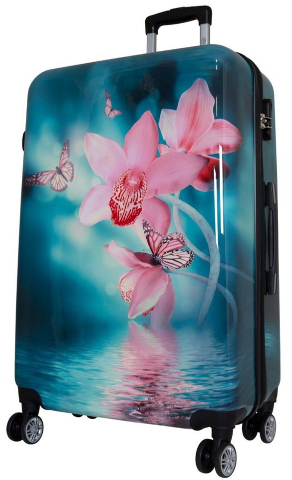 Trendyshop365 Hartschalen-Trolley Orchidee, bunter Koffer mit Blumen-Motiv, 3 Größen, Zahlenschloss, Polycarbonat, Dehnfalte Bild 3