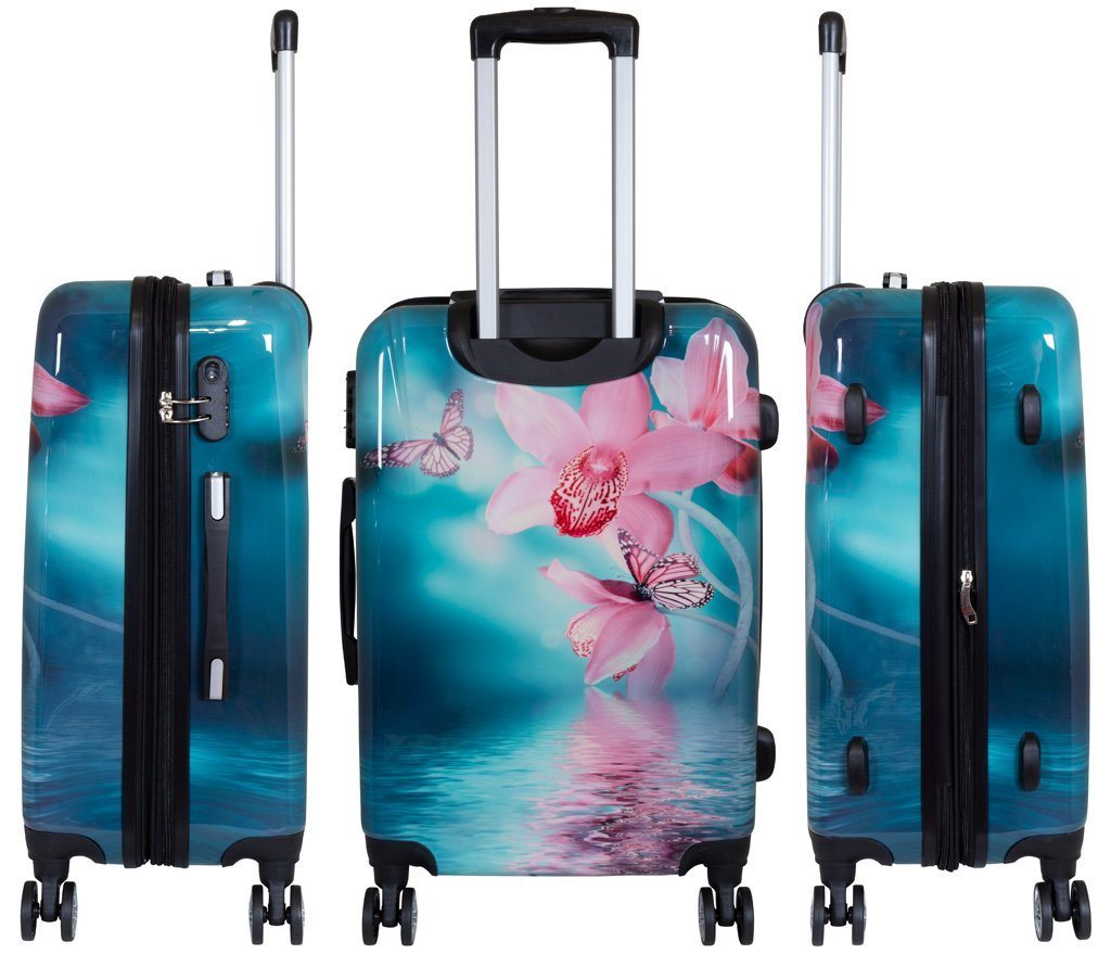Trendyshop365 Hartschalen-Trolley Orchidee, bunter Koffer mit Blumen-Motiv, 3 Größen, Zahlenschloss, Polycarbonat, Dehnfalte Bild 4