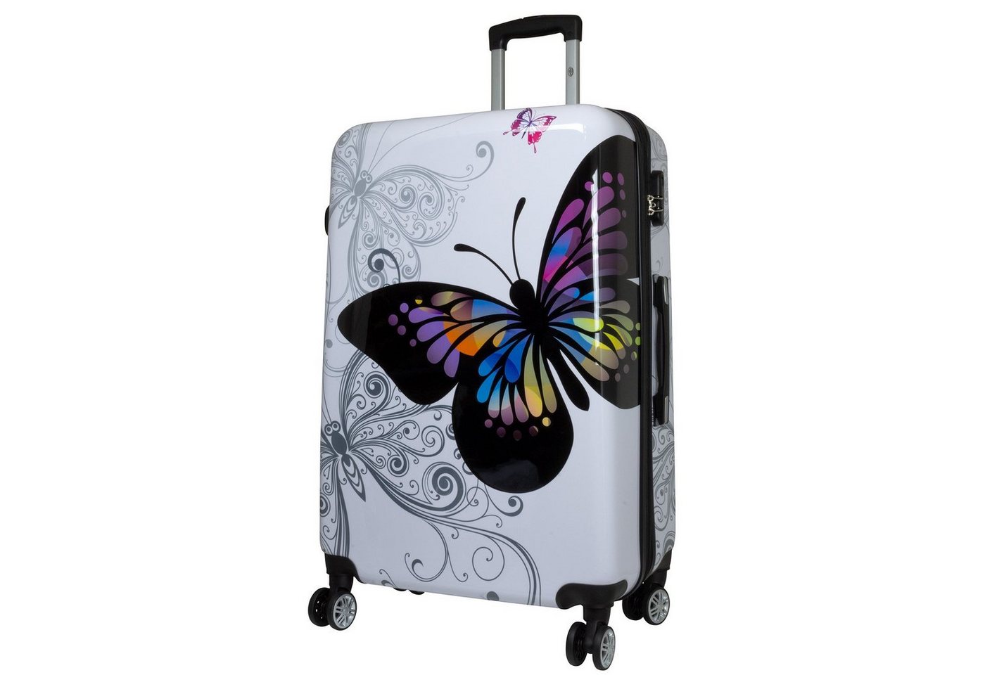 Trendyshop365 Hartschalen-Trolley Motivkoffer Schmetterling - Handgepäck - Weekender - Reisekoffer, Zahlenschloss, Polycarbonat, Dehnfalte