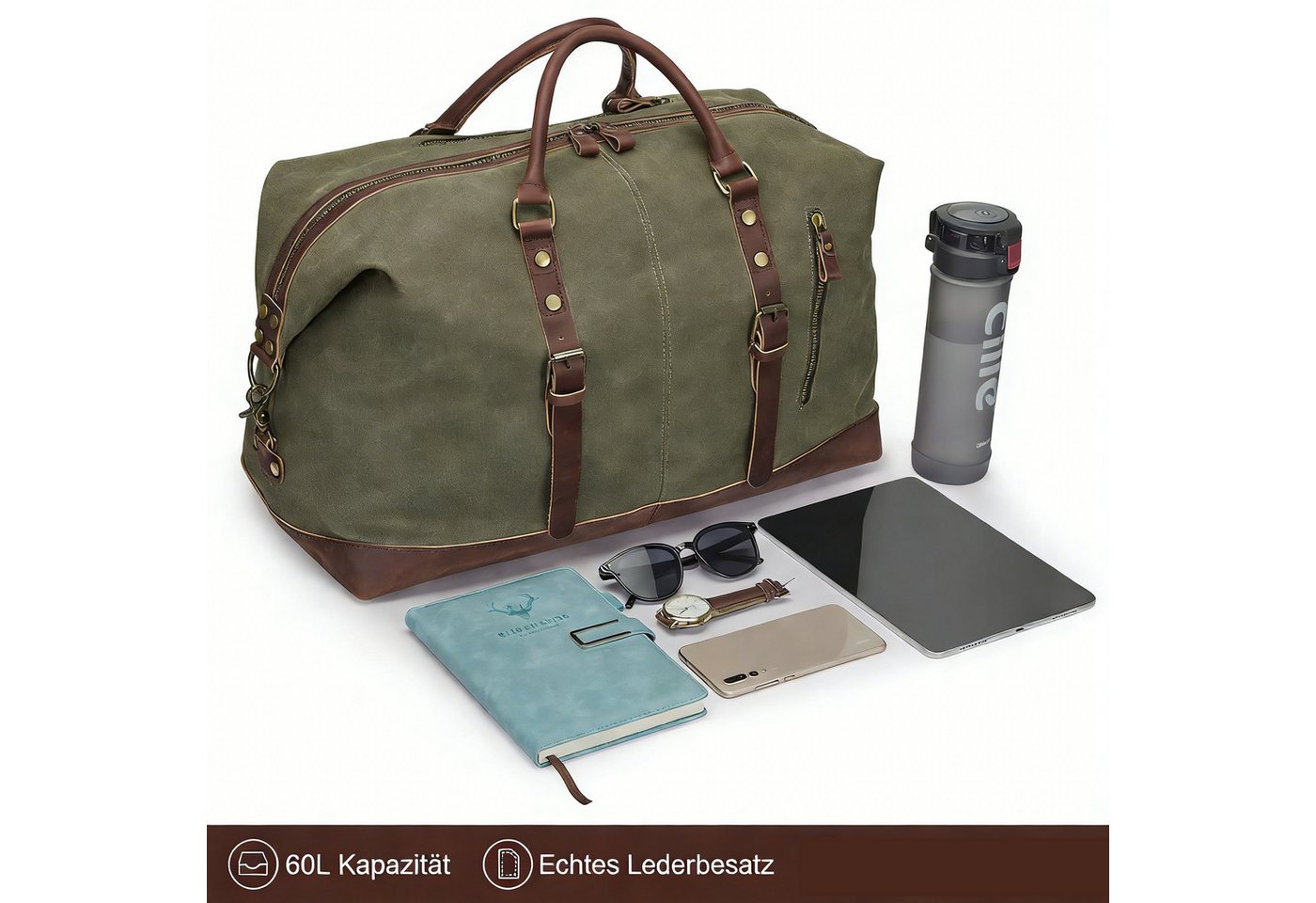 S-ZONE Reisetasche Reisetasche Segeltuch Freizeittasche Weekender Tourbag Gymbag, Große (60 L) Kapazität Reisetasche für den Wochenendausflug für Herren Bild 2