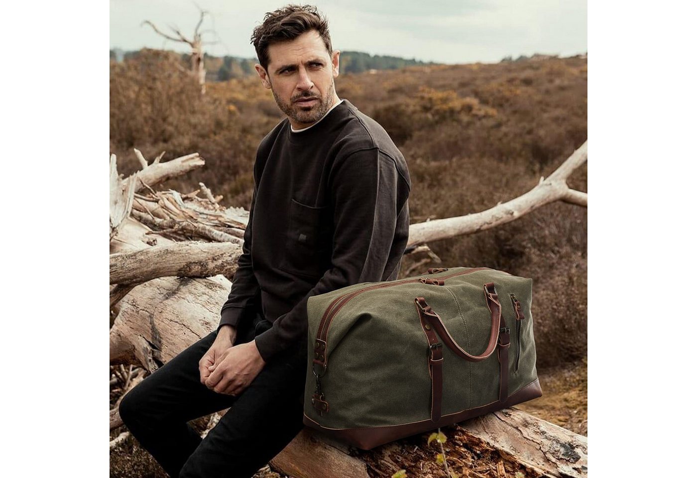 S-ZONE Reisetasche Reisetasche Segeltuch Freizeittasche Weekender Tourbag Gymbag, Große (60 L) Kapazität Reisetasche für den Wochenendausflug für Herren Bild 3