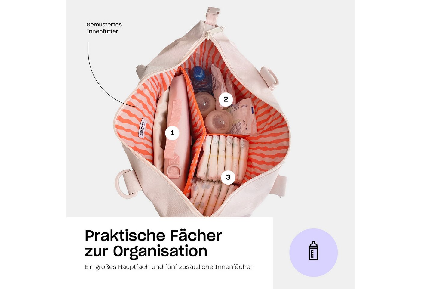 Hylat Baby Wickeltasche Wickeltasche mit Wickelunterlage und Leinentasche – Rosa (3-tlg), Wickeltasche mit Wickelunterlage und Leinentasche - Rosa Bild 3