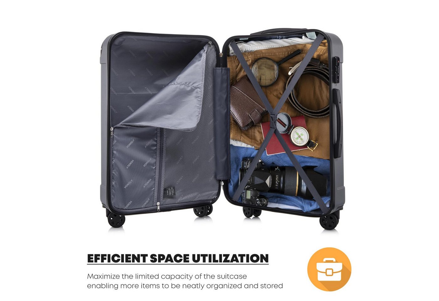 YONSLY Kofferset Premium Hartschalen-Reiseset aus ABS mit robustem YKK-Reißverschluss, 4 Rollen, (Reisekoffer-Set, 2 tlg., L-XL-Set), TSA-Schloss, 360°-Doppelrollen und austauschbaren Rollen und Griffen