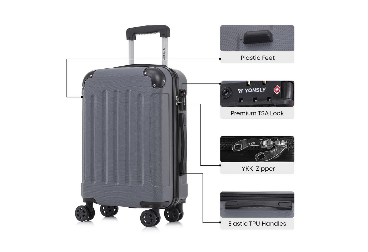 YONSLY Kofferset Premium Hartschalen-Reiseset aus ABS mit robustem YKK-Reißverschluss, 4 Rollen, (Reisekoffer-Set, 2 tlg., L-XL-Set), TSA-Schloss, 360°-Doppelrollen und austauschbaren Rollen und Griffen Bild 2