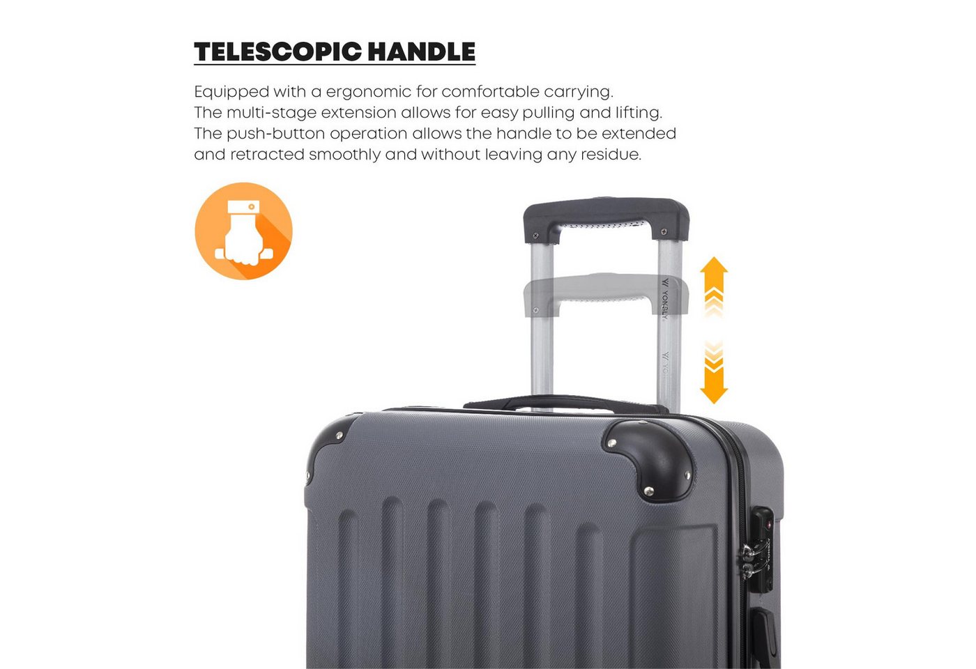 YONSLY Kofferset Premium Hartschalen-Reiseset aus ABS mit robustem YKK-Reißverschluss, 4 Rollen, (Reisekoffer-Set, 2 tlg., L-XL-Set), TSA-Schloss, 360°-Doppelrollen und austauschbaren Rollen und Griffen Bild 4