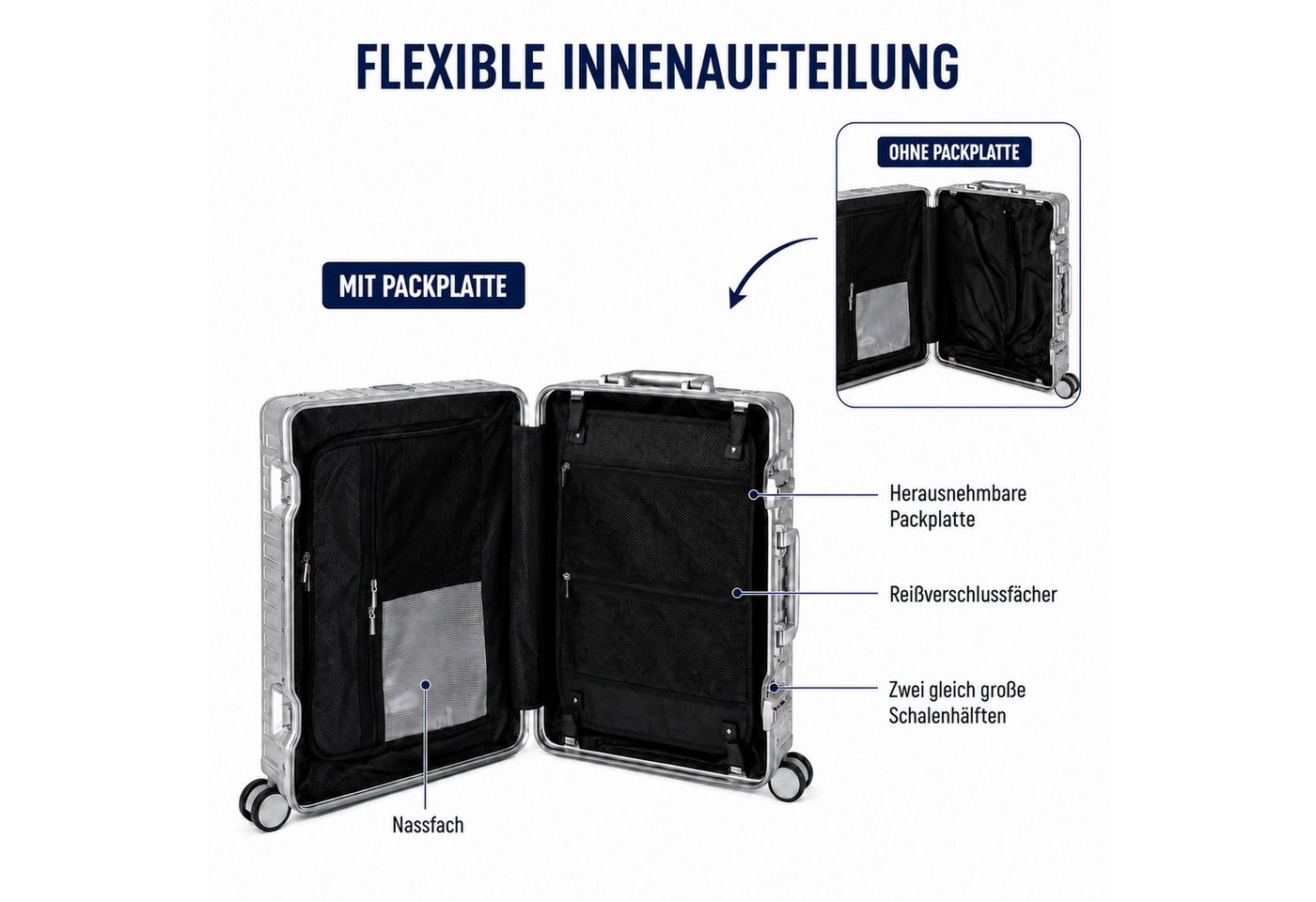 Travelhouse Kofferset 100% Aluminium TOKYO - verschiedene Farben, 4 Rollen, (2 tlg., S+XL), Zipperless - Kein Reißverschluss, TSA Zahlenschloss, Nassfach Bild 2