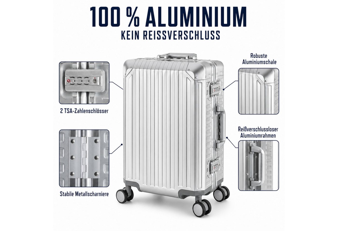 Travelhouse Kofferset 100% Aluminium TOKYO - verschiedene Farben, 4 Rollen, (2 tlg., S+XL), Zipperless - Kein Reißverschluss, TSA Zahlenschloss, Nassfach Bild 3