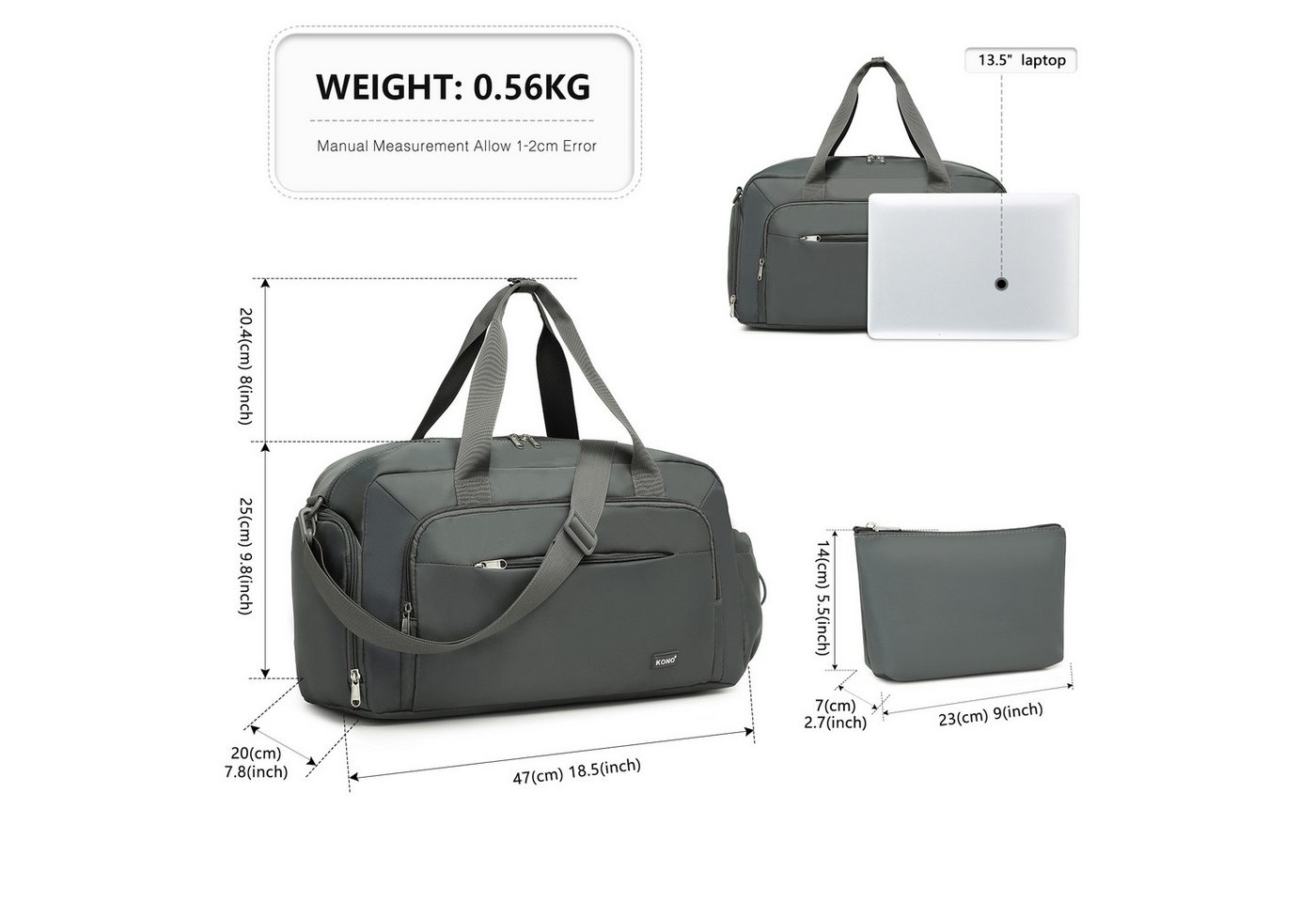 KONO Reisetasche Vielseitiges Reise Wochenendtaschen Set mit Schuhfach Kosmetiktasche Bild 4