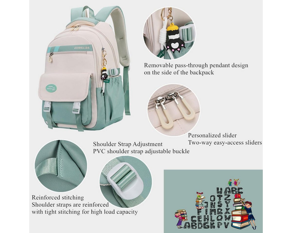 MOPUEA Schulrucksack Schultasche Teenager Turnbeutel Schulrucksack Turnbeutel Lila (1-tlg) Bild 2