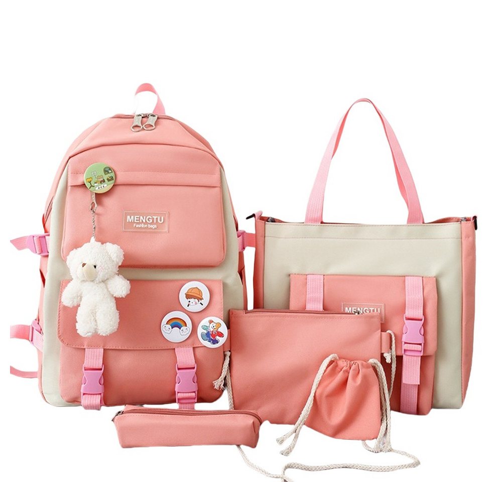 Zaewry Schulrucksack 5-teiliges Kawaii-Rucksack für Mädchen, Laptop-Tasche,Freizeitrucksack