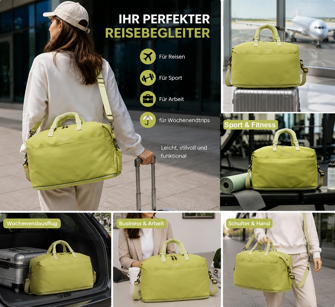 OYLCDI Reisetasche Fitnesstasche,Sporttasche,Große Umhängetasche (Atmungsaktiv, wasserdicht, verschleißfest, großes Fassungsvermögen, Schultergurt, für Yoga, Schwimmen, Tourismus, Fitness) Bild 3