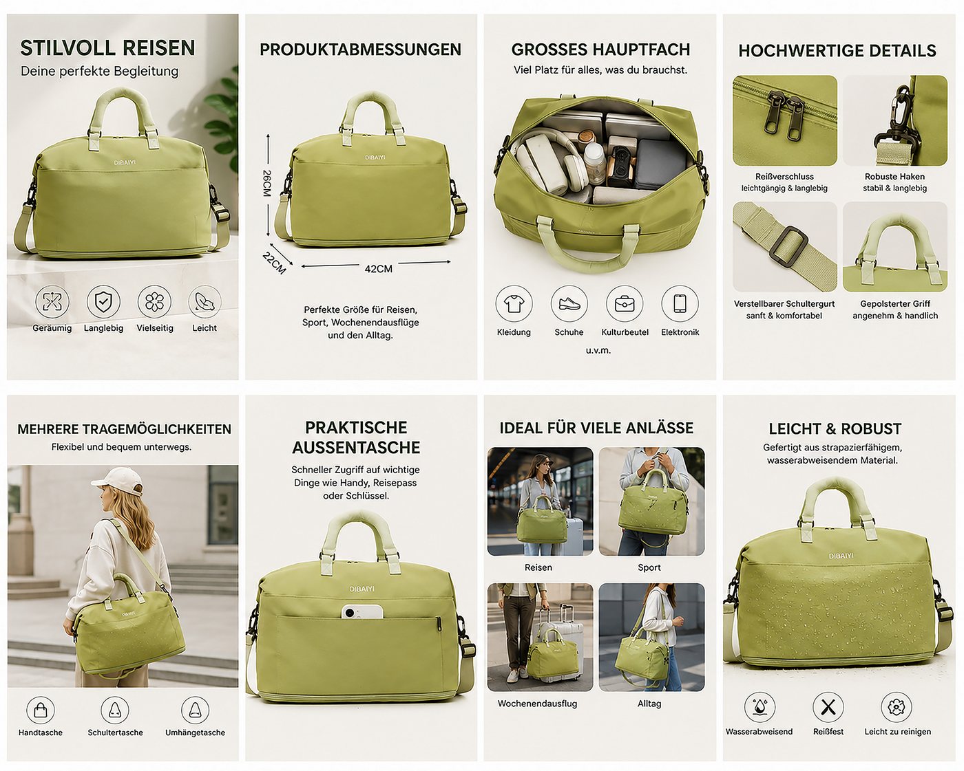 OYLCDI Reisetasche Fitnesstasche,Sporttasche,Große Umhängetasche (Atmungsaktiv, wasserdicht, verschleißfest, großes Fassungsvermögen, Schultergurt, für Yoga, Schwimmen, Tourismus, Fitness) Bild 4