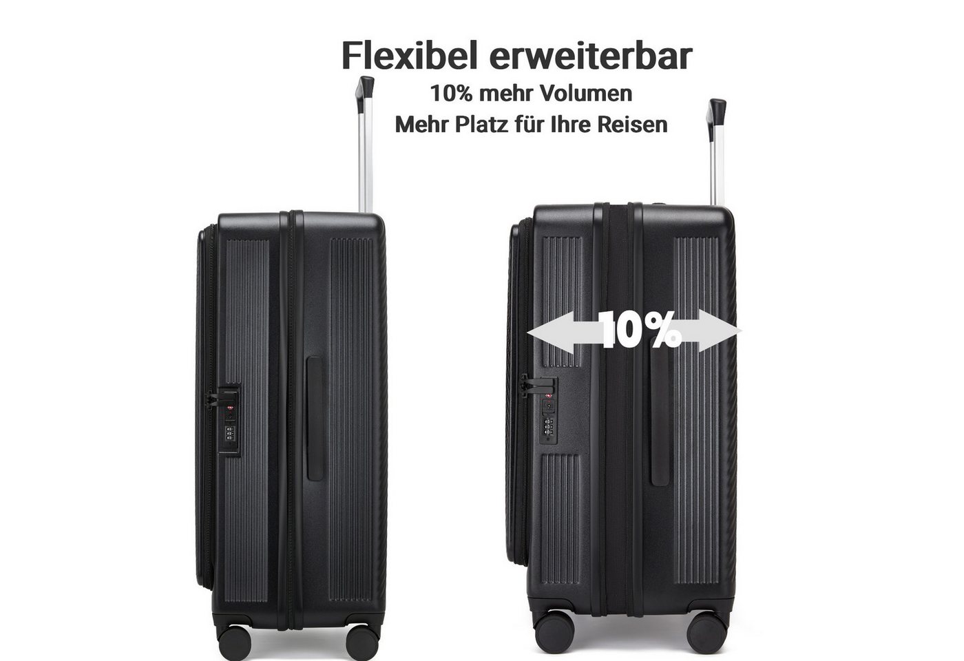 Super Solu Kofferset Reisekoffer mit Frontöffnung, Hartschale Koffer Erweiterbar, 100% PC, 4 Rollen, (Zürich-Series-Kofferset, 3 tlg., Schwarz, für Urlaubsreisen), mit TSA-Schloss, leise Doppelrollen, kratzfest Bild 2