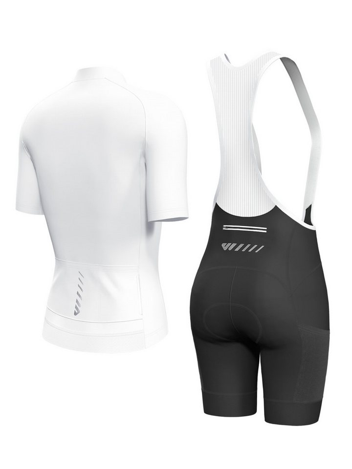 Wulibike Radtrikot Damen Sommer Radsport Set, Kurzarm-Trikot mit Träger-Bibshorts (2-tlg) Atmungsaktives Funktionsset mit 6 Taschen für Rennrad