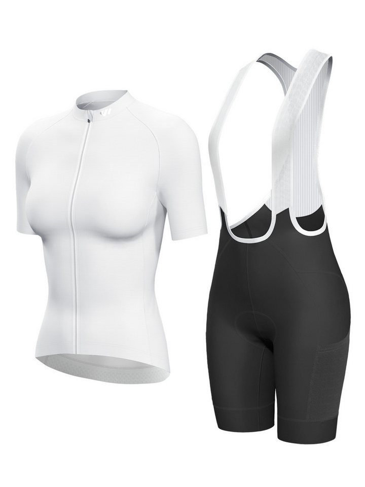 Wulibike Radtrikot Damen Sommer Radsport Set, Kurzarm-Trikot mit Träger-Bibshorts (2-tlg) Atmungsaktives Funktionsset mit 6 Taschen für Rennrad Bild 3
