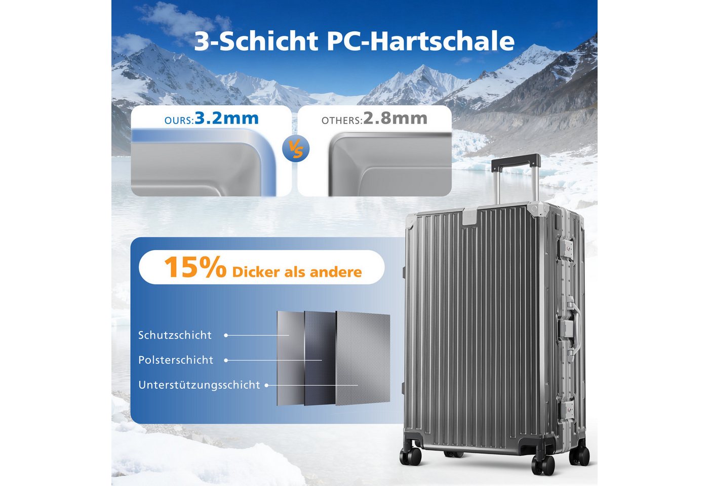 ALPHA CAMP Koffer Hartschalenkoffer (20, 24, 28 Inch) Reisekoffer mit Rollen, Polycarbonat Handgepäck Luggage mit TSA Schloss & Aluminium Rahmen Bild 4