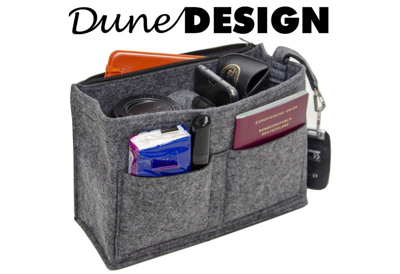 DuneDesign Taschenorganizer S - Filz Handtaschenorganizer mit Fächern für Handtasche und Rucksack, 23 x 10 x 16 cm Taschen Organizer - Innentasche für Damen Handtaschen Bild 3