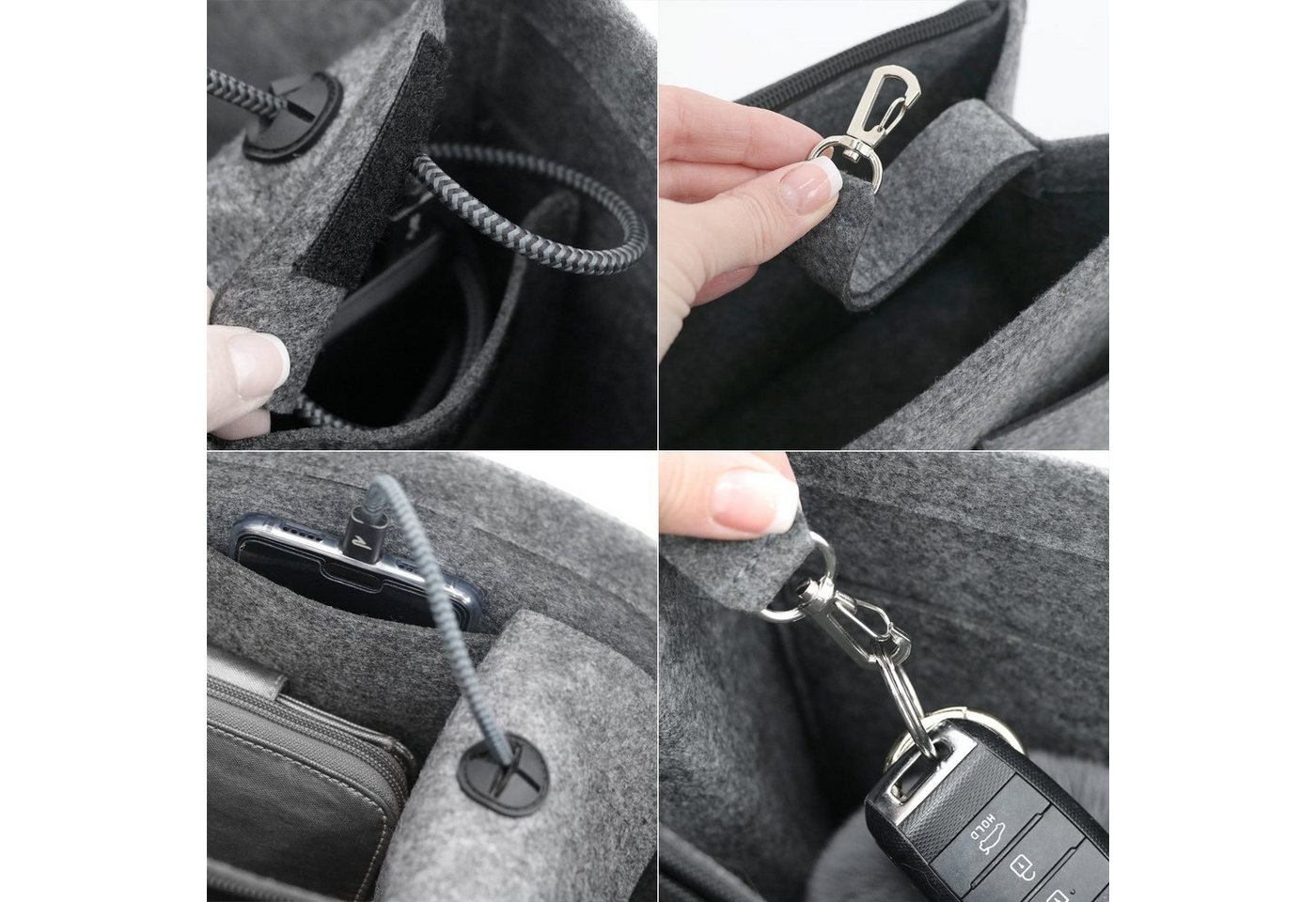 DuneDesign Taschenorganizer S - Filz Handtaschenorganizer mit Fächern für Handtasche und Rucksack, 23 x 10 x 16 cm Taschen Organizer - Innentasche für Damen Handtaschen Bild 5