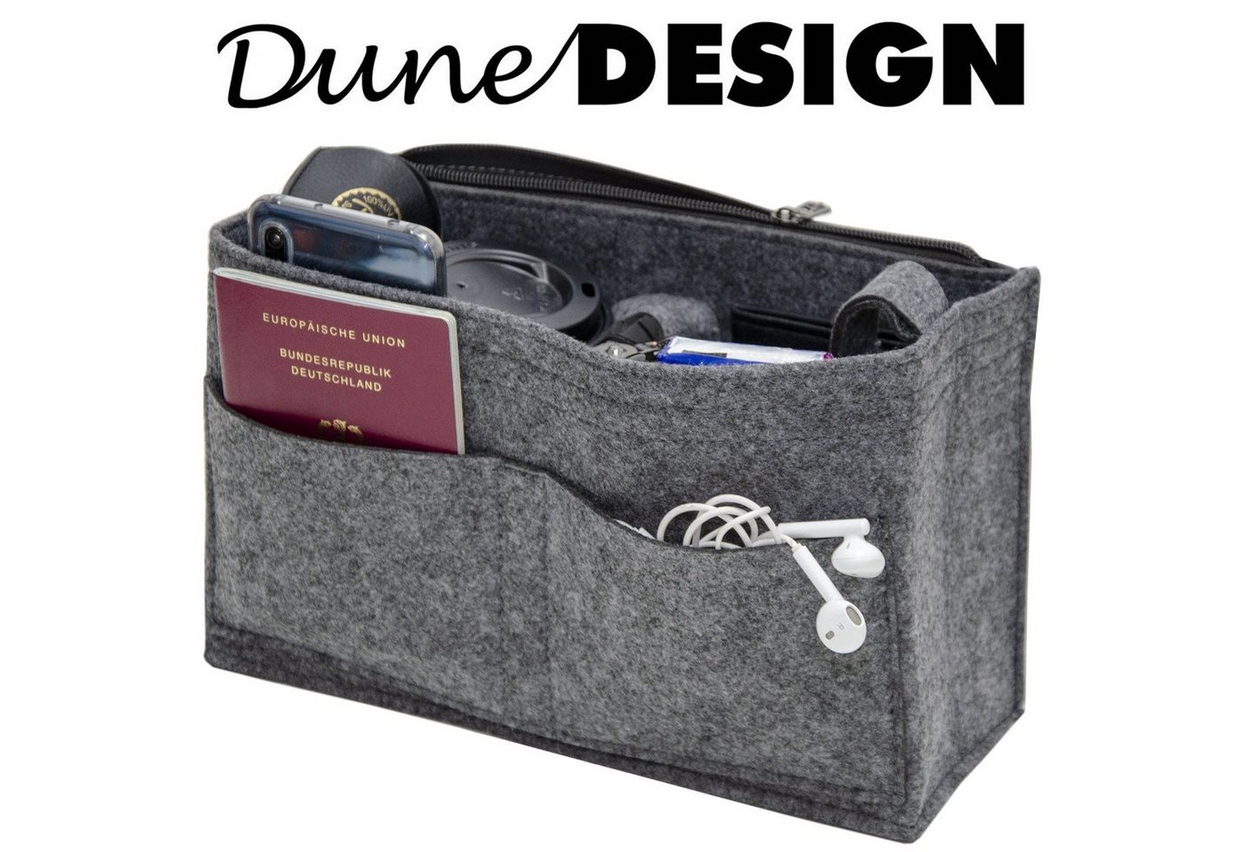 DuneDesign Taschenorganizer M - Filz Handtaschenorganizer mit Fächern für Handtasche und Rucksack, 27 x 10 x 16 cm Taschen Organizer - Innentasche für Damen Handtaschen Bild 2