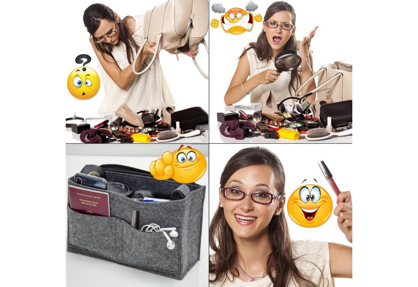 DuneDesign Taschenorganizer M - Filz Handtaschenorganizer mit Fächern für Handtasche und Rucksack, 27 x 10 x 16 cm Taschen Organizer - Innentasche für Damen Handtaschen Bild 3