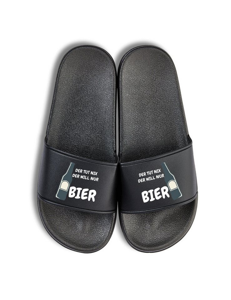 Youth Designz Herren Damen Badelatschen "Der will nur BIER" lustig Geschenk Unisex Badeschuh mit witzigen und stylischen Aufdruck für Männer und Frauen Bild 4