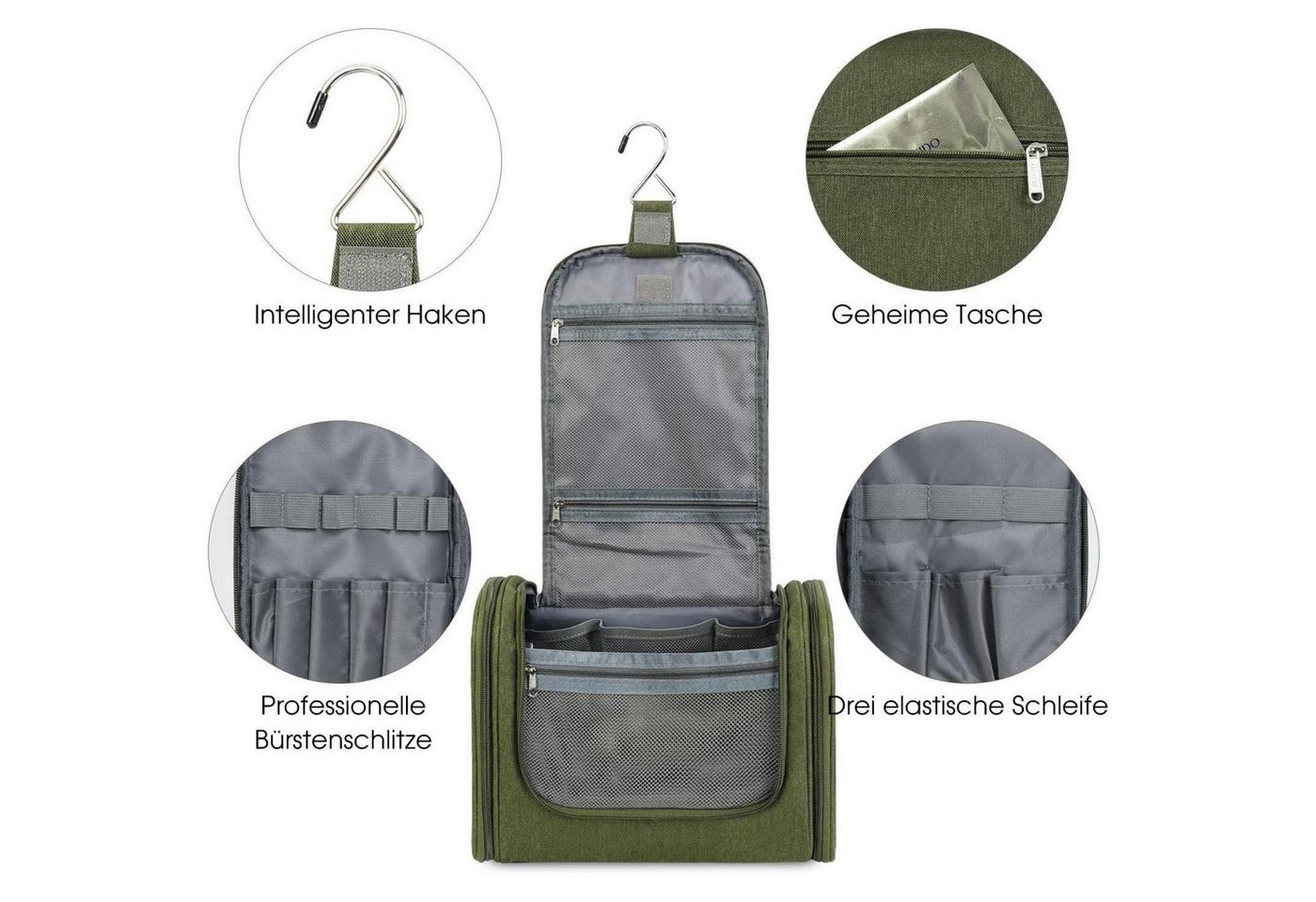 LuxusKollektion Kulturbeutel Kulturtasche Waschbeutel Camping Reisen Herren Damen Kinder Dunkelgrün Bild 2