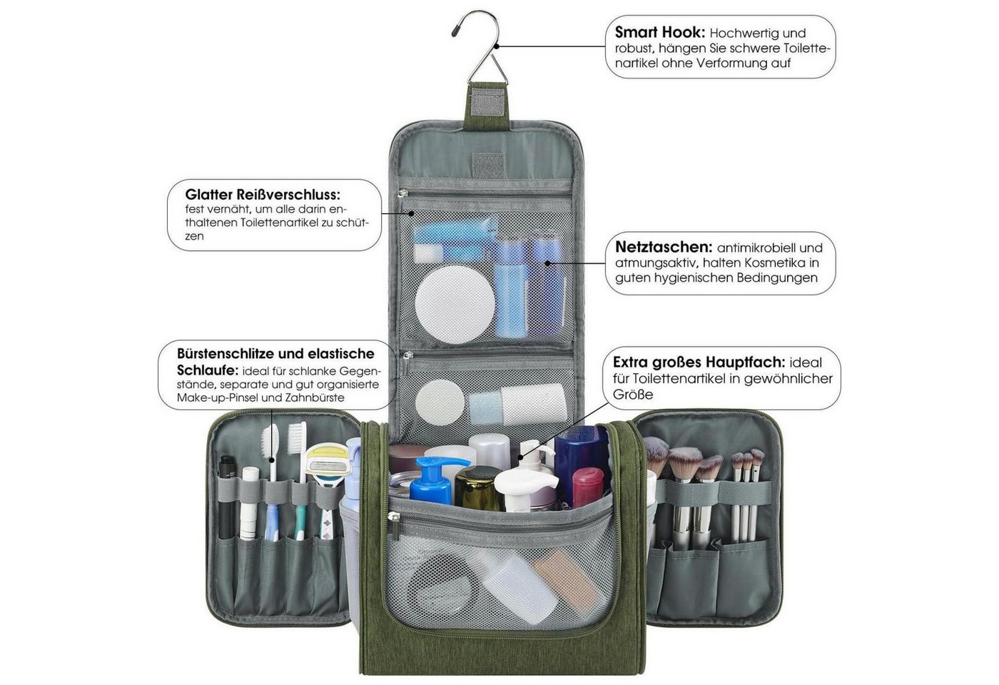LuxusKollektion Kulturbeutel Kulturtasche Waschbeutel Camping Reisen Herren Damen Kinder Dunkelgrün Bild 3