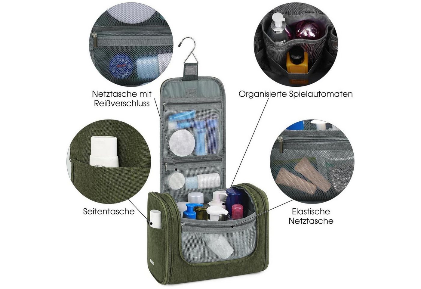 LuxusKollektion Kulturbeutel Kulturtasche Waschbeutel Camping Reisen Herren Damen Kinder Dunkelgrün Bild 4