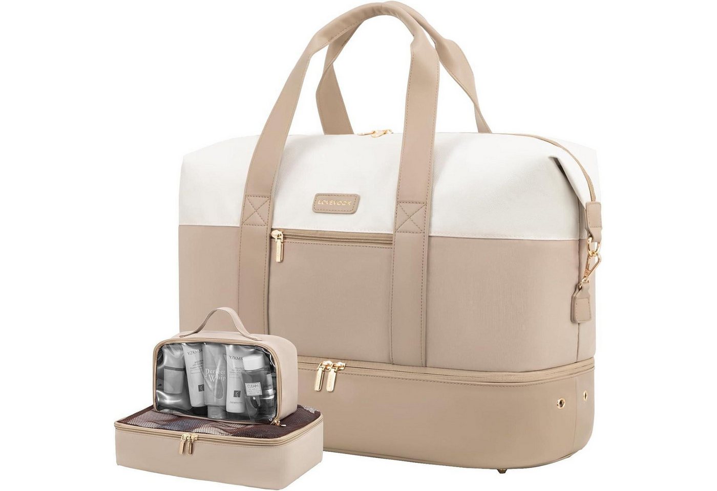 LuxusKollektion Weekender Reisetasche Damen Weekender Handgepäck Update-beige+khaki 45x36x20cm Bild 5
