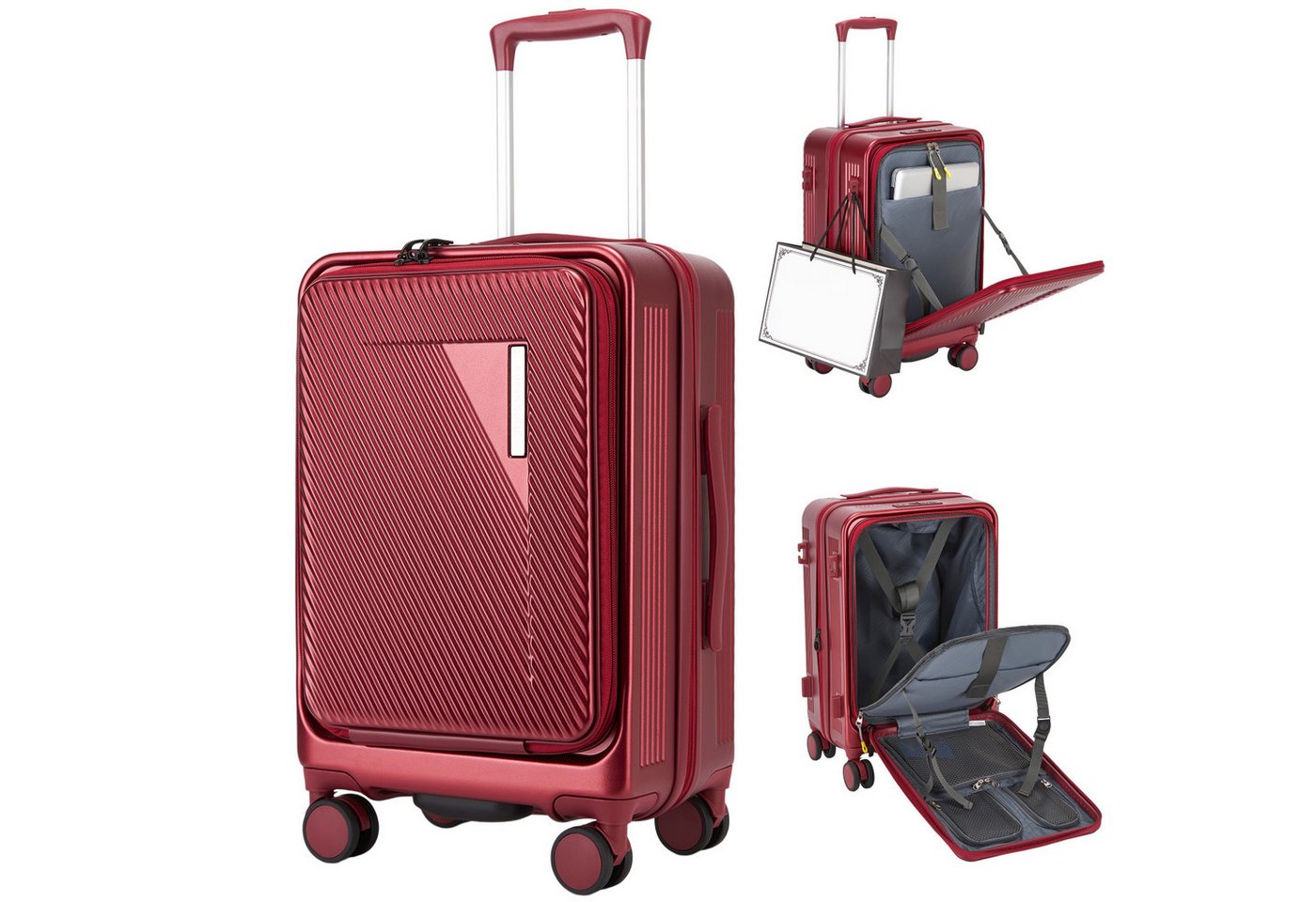 Super Solu Handgepäck-Trolley Hartschalenkoffer 55cm PC erweiterbar mit Frontöffnung & Laptopfach, 4 Rollen, Reisekoffer mit TSA-Schloss & 4 x 360° Doppelrollen, Schwarz Bild 5