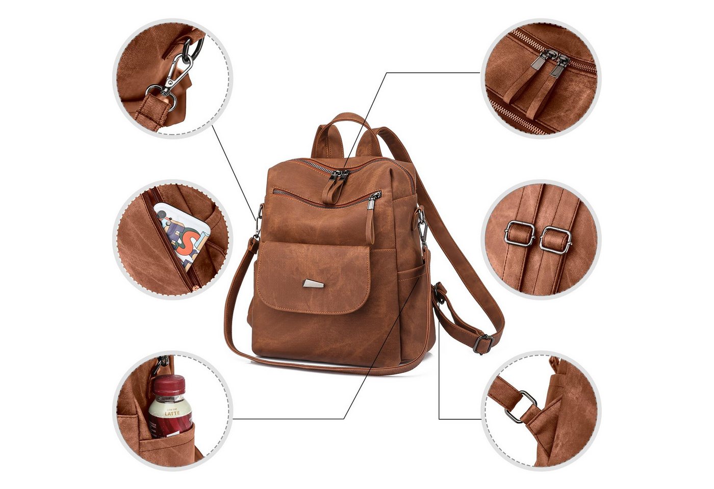 Zaewry Cityrucksack Unisex Rucksack Wasserdicht Anti-Diebstahl Leichtgewicht Reisen, Mehrzweck Cabrio Geldbörse Umhängetasche Handtasche Rucksack