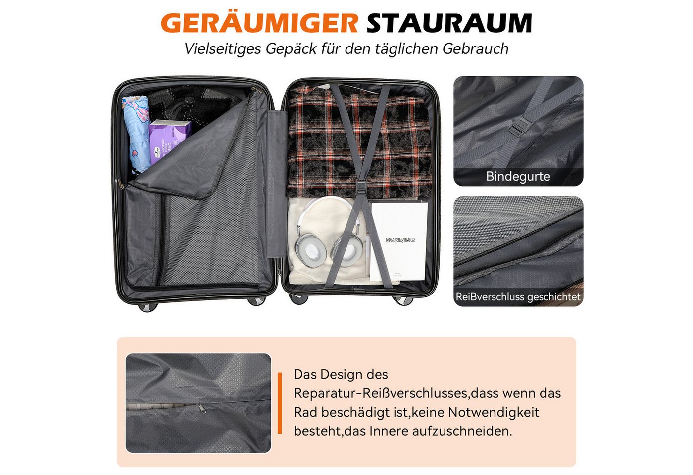 oyajia Kofferset Rollkoffer 3-teiliges Set 20 24 28 Zoll aus PP Hartschale, (Reisekoffer Set mit TSA Zahlenschloss & 4 Rollen, 3 tlg., Handgepäckkoffer + Mittelgroß + XL Trolley Set), Leichtes Trolley Set für Urlaub Business Reisen Bild 2