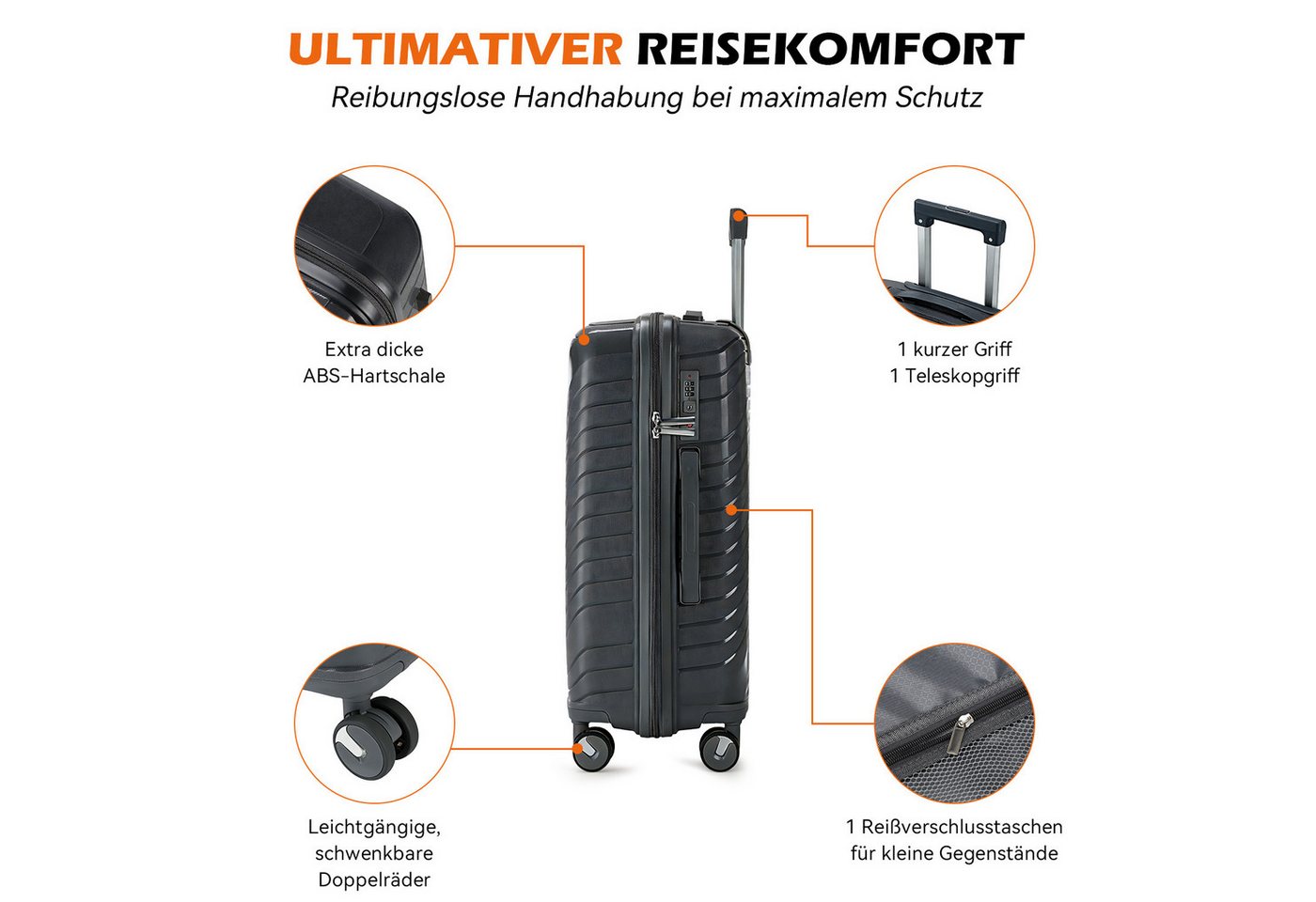 oyajia Kofferset Rollkoffer 3-teiliges Set 20 24 28 Zoll aus PP Hartschale, (Reisekoffer Set mit TSA Zahlenschloss & 4 Rollen, 3 tlg., Handgepäckkoffer + Mittelgroß + XL Trolley Set), Leichtes Trolley Set für Urlaub Business Reisen Bild 3