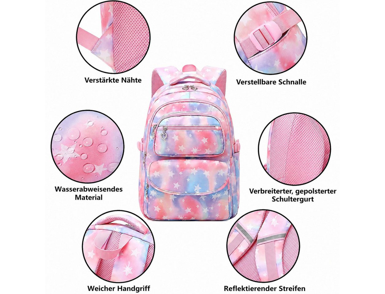 MOPUEA Schulrucksack 3 Stück Schulrucksack-Set Schultasche Teenager Turnbeutel (Langlebiges Material & pflegeleicht, 3-tlg., 3-teiliges Set – praktisch & vielseitig), Atmungsaktiv & durchdacht organisiert Bild 3