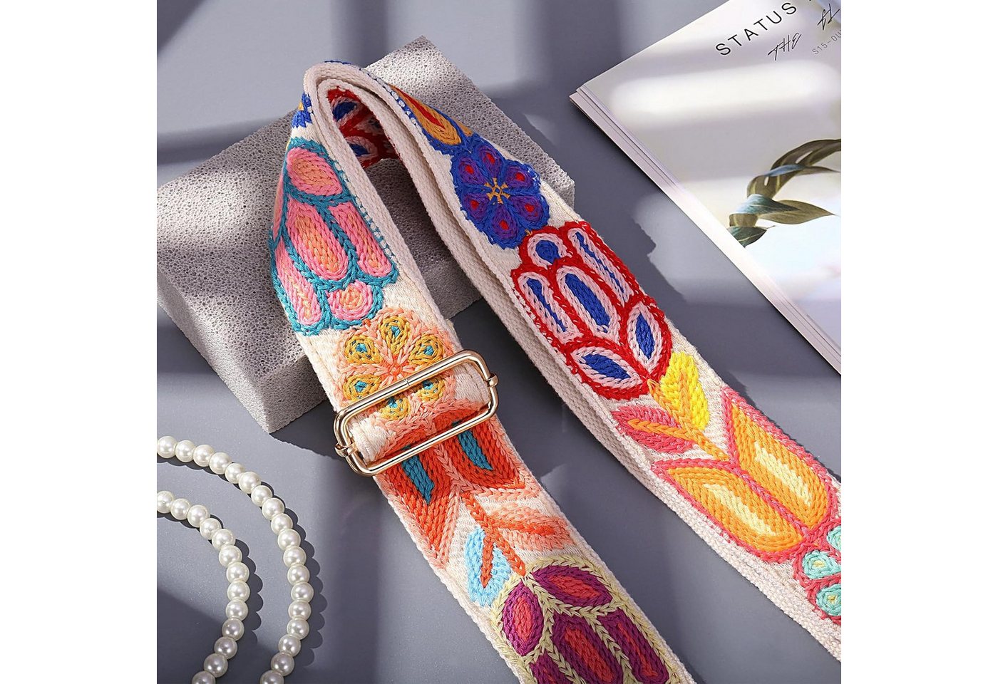MOPUEA Schulterriemen Ersatzband Schultergurt Taschenband Taschengurt blumig (Verstellbarer breiter Crossbody-Schultergurt mit Häkelblumen, 1-St) für Handtasche, Geldbörsenriemen, Vintage Ersatzriemen