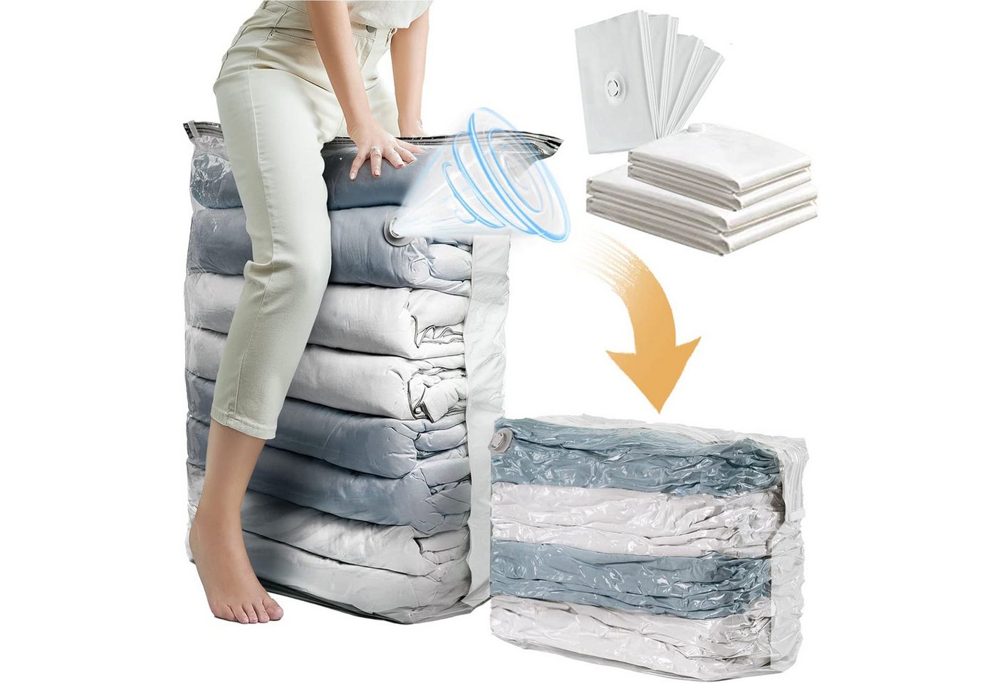 Mutig Aufbewahrungstasche 4 Pack Würfel Vakuumbeutel, (Max: 80x100x32 cm),Schrankorganisation (für Bettdecken, Decken, Bettwäsche,Platz sparen vakuum kleiderbeutel, 4-tlg., 4 Pack Extra große vakuumbeutel Kompatibel mit Staubsauger), Wiederverwendbar und luftdicht-wasser- und feuchtigkeitsabweisend Bild 4