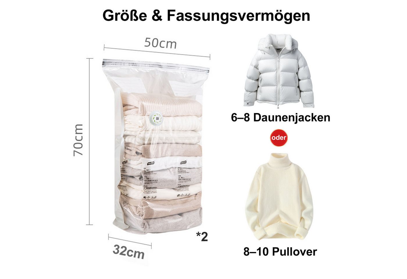 Mutig Aufbewahrungstasche 4 Pack Würfel Vakuumbeutel, (Max: 80x100x32 cm),Schrankorganisation (für Bettdecken, Decken, Bettwäsche,Platz sparen vakuum kleiderbeutel, 4-tlg., 4 Pack Extra große vakuumbeutel Kompatibel mit Staubsauger), Wiederverwendbar und luftdicht-wasser- und feuchtigkeitsabweisend Bild 5