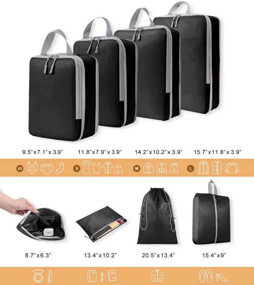 Agger Kofferorganizer 6-teiliges Koffer-Organizer-Set, Koffer-Packtaschen, wasserdichte Reisetaschen für Kleidung, Gepäck-Organizer für Reisen