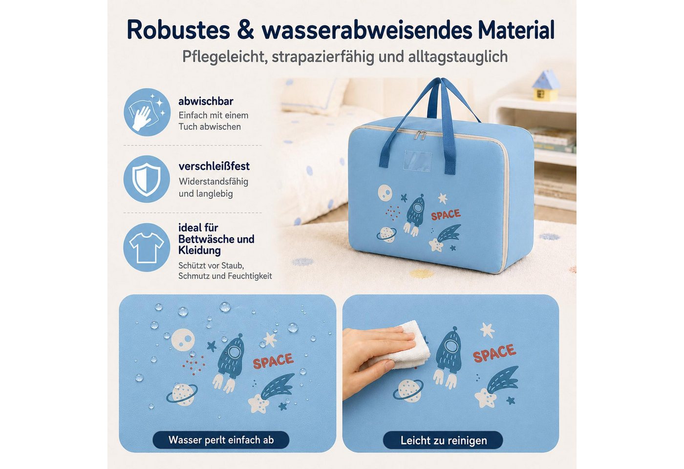 VERCO Reisetasche Kinder Gepäcktasche faltbar für Klassenfahrt (1-tlg), Faltbare Aufbewahrungstasche Kinderzimmer Camping Urlaub Bild 2