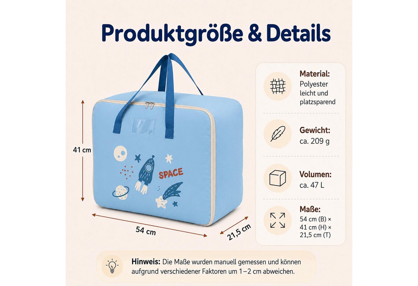 VERCO Reisetasche Kinder Gepäcktasche faltbar für Klassenfahrt (1-tlg), Faltbare Aufbewahrungstasche Kinderzimmer Camping Urlaub Bild 5