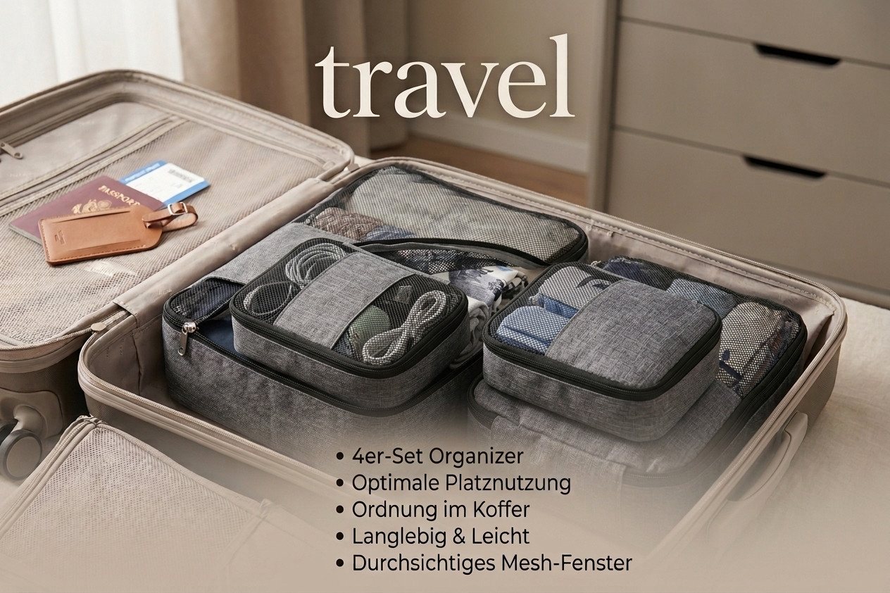 Weissmantel Kofferset 3er Koffer Set Stoffkoffer Set mit 4x Organizer, Weichschale 4 Rollen, (Als Zusatz sind 4 Organizer Tasche enthalten, damit Sie Ihre Kleidung perfekt im Koffer verstauen können., Mit eine Dehnfuge erhöht Volumen des Koffers um ca. 10), Softshell Koffer Set - Kofferset 3 Teilig Weichschale Bild 4